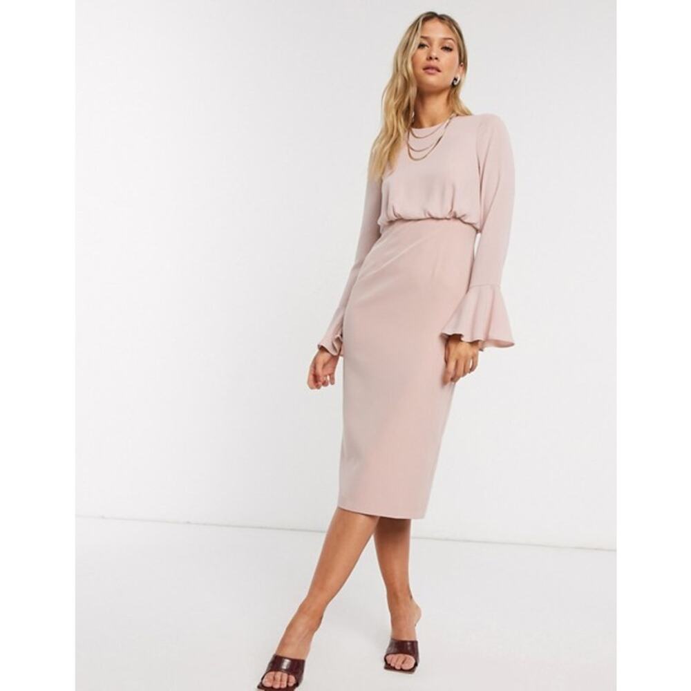 Asos Design Fluted Sleeve Midi Dress size US2